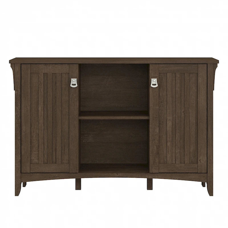 Meuble de rangement rustique en bois avec portes et étagères ouvertes, couleur bois flotté