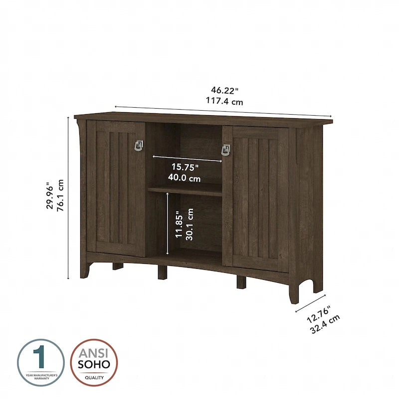 Meuble de rangement rustique en bois avec portes et étagères ouvertes, couleur bois flotté