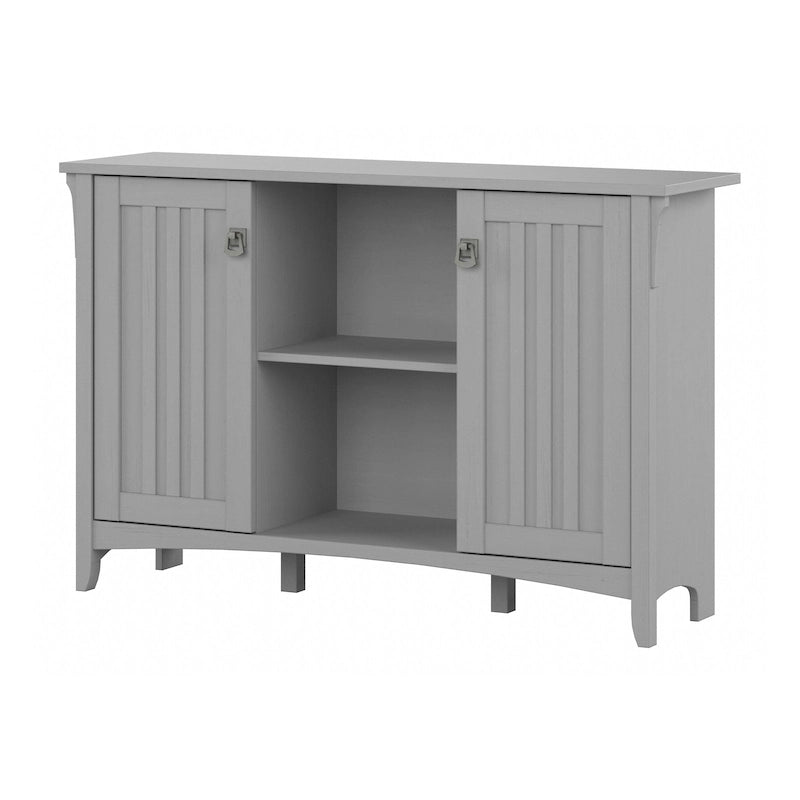 Meuble de rangement rustique en bois avec portes et étagères ouvertes, couleur bois flotté
