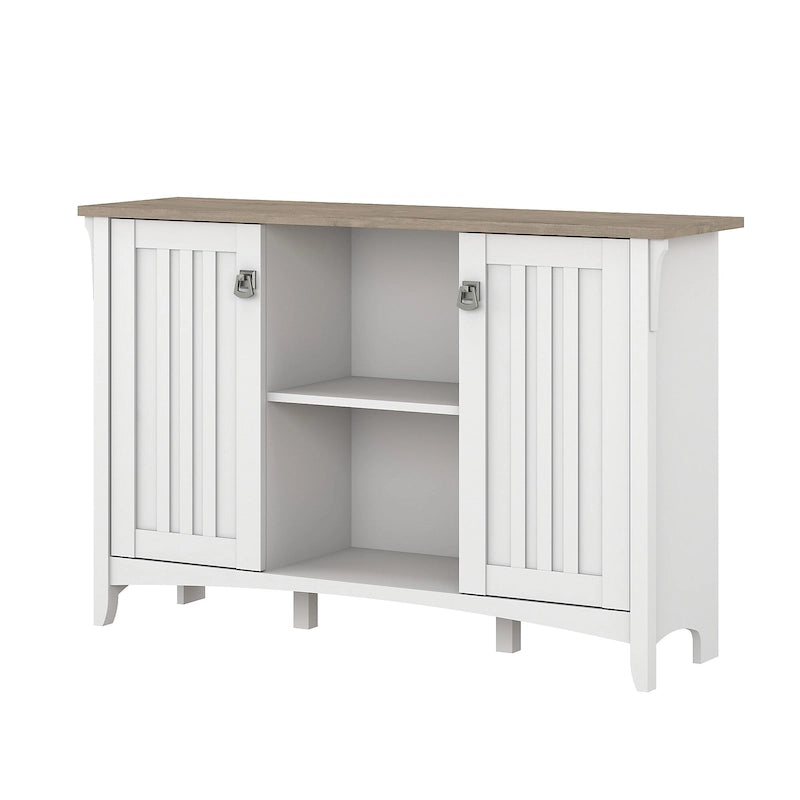 Meuble de rangement rustique en bois avec portes et étagères ouvertes, couleur bois flotté
