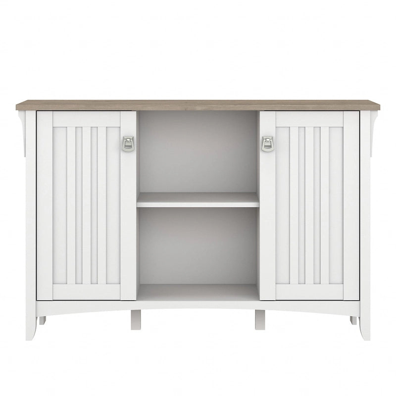 Meuble de rangement rustique en bois avec portes et étagères ouvertes, couleur bois flotté