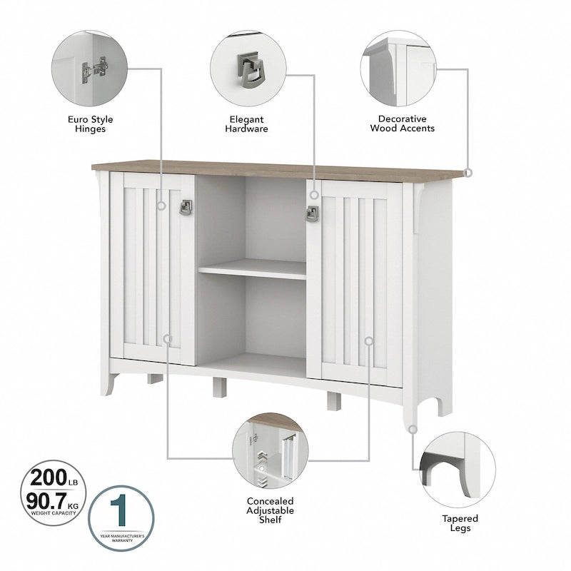 Meuble de rangement rustique en bois avec portes et étagères ouvertes, couleur bois flotté