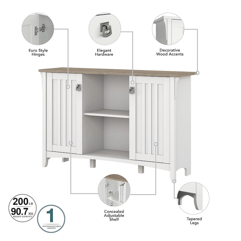 Meuble de rangement rustique en bois avec portes et étagères ouvertes, couleur bois flotté