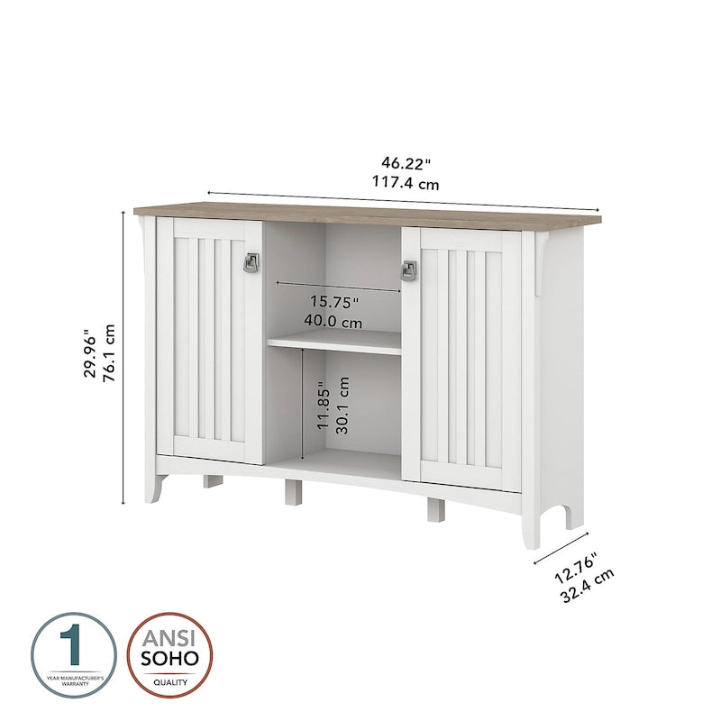 Meuble de rangement rustique en bois avec portes et étagères ouvertes, couleur bois flotté