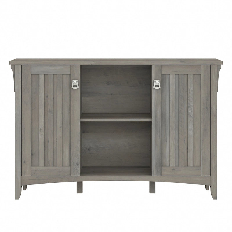 Meuble de rangement rustique en bois avec portes et étagères ouvertes, couleur bois flotté