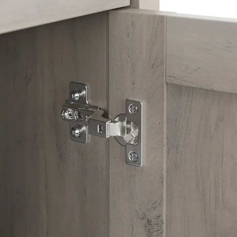 Meuble de rangement rustique en bois avec portes et étagères ouvertes, couleur bois flotté