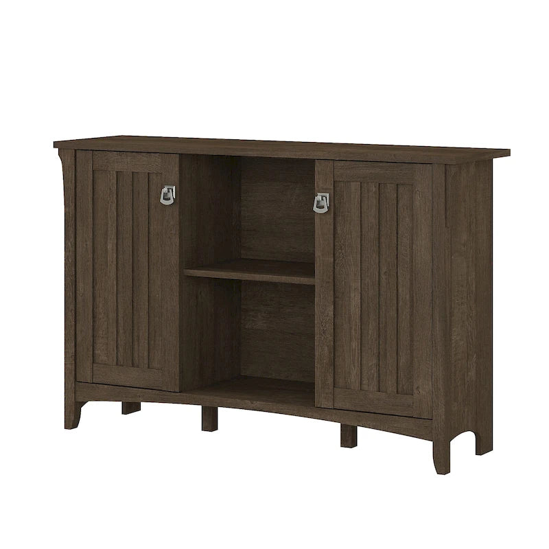 Meuble de rangement rustique en bois avec portes et étagères ouvertes, couleur bois flotté
