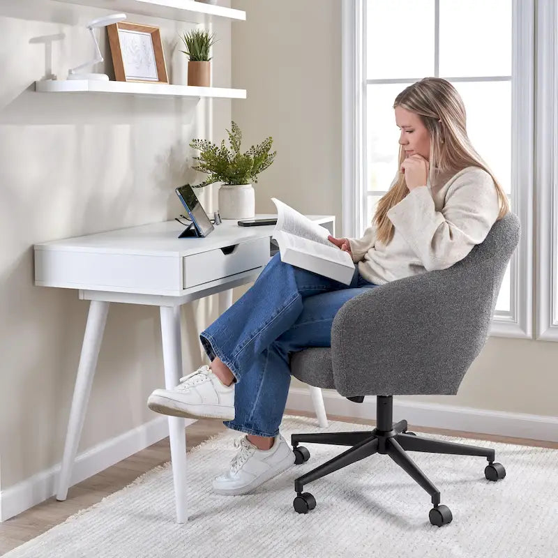 Chaise de bureau pivotante de style Mid-Century Modern avec coussin en mousse à mémoire de forme, revêtement en tissu