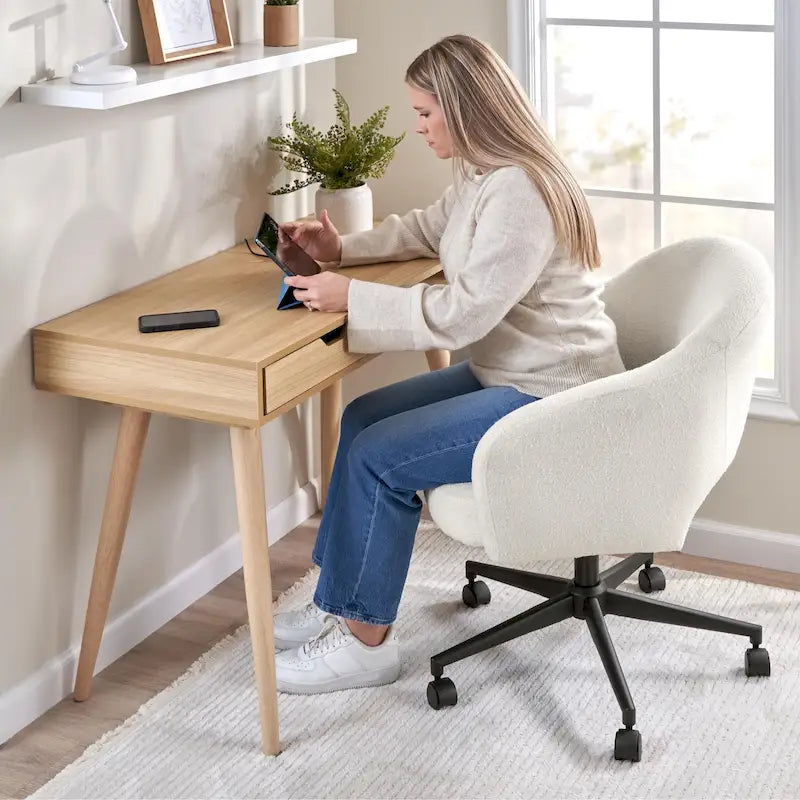 Chaise de bureau pivotante de style Mid-Century Modern avec coussin en mousse à mémoire de forme, revêtement en tissu