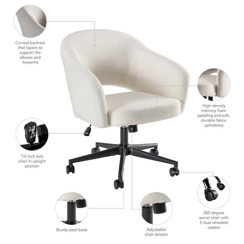 Chaise de bureau pivotante de style Mid-Century Modern avec coussin en mousse à mémoire de forme, revêtement en tissu