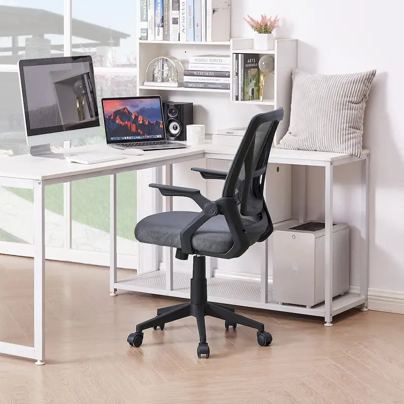 Chaise de bureau pivotante à dossier mi-haut en maille avec hauteur et accoudoirs réglables