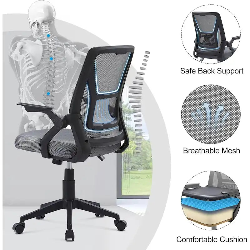 Chaise de bureau pivotante à dossier mi-haut en maille avec hauteur et accoudoirs réglables
