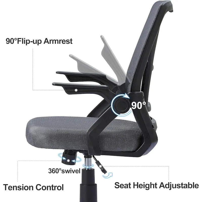 Chaise de bureau pivotante à dossier mi-haut en maille avec hauteur et accoudoirs réglables