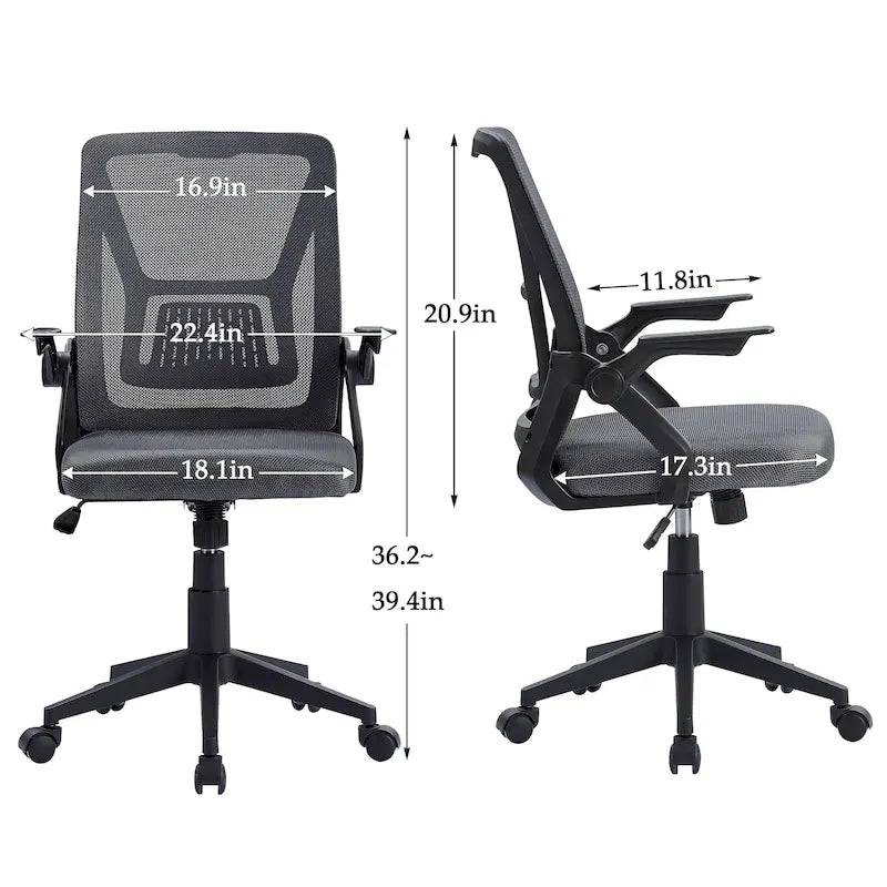Chaise de bureau pivotante à dossier mi-haut en maille avec hauteur et accoudoirs réglables