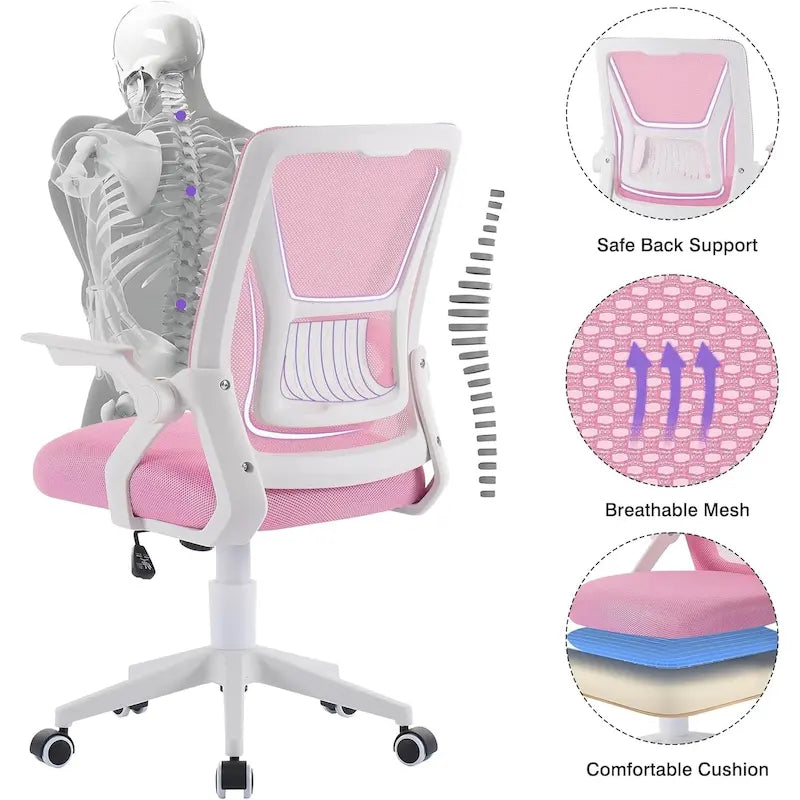 Chaise de bureau pivotante à dossier mi-haut en maille avec hauteur et accoudoirs réglables