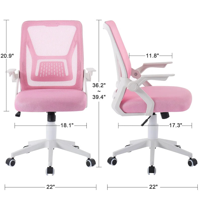 Chaise de bureau pivotante à dossier mi-haut en maille avec hauteur et accoudoirs réglables