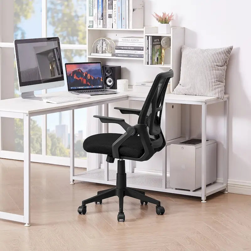 Chaise de bureau pivotante à dossier mi-haut en maille avec hauteur et accoudoirs réglables