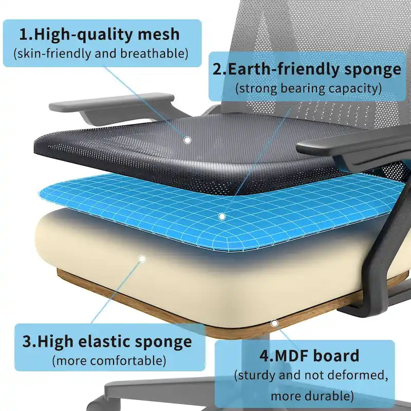 Chaise de bureau pivotante à dossier mi-haut en maille avec hauteur et accoudoirs réglables