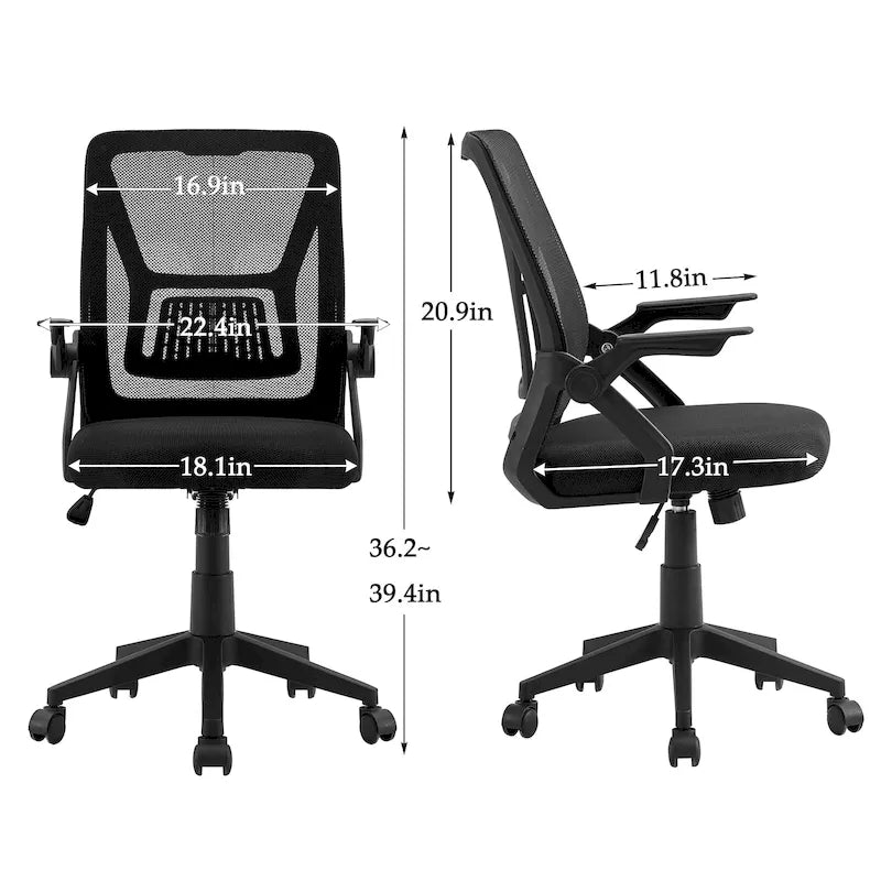 Chaise de bureau pivotante à dossier mi-haut en maille avec hauteur et accoudoirs réglables