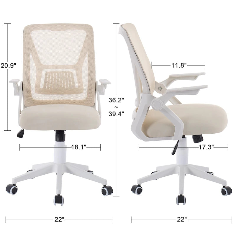 Chaise de bureau pivotante à dossier mi-haut en maille avec hauteur et accoudoirs réglables