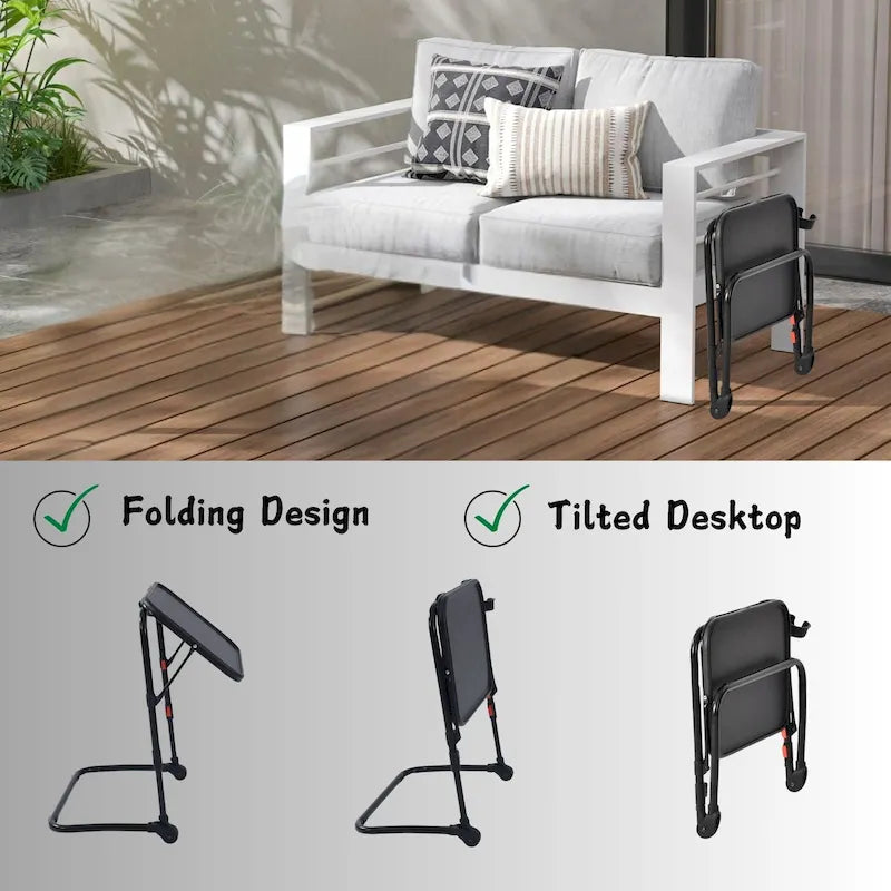 Table de service pliante réglable avec porte-gobelet, portable, noire