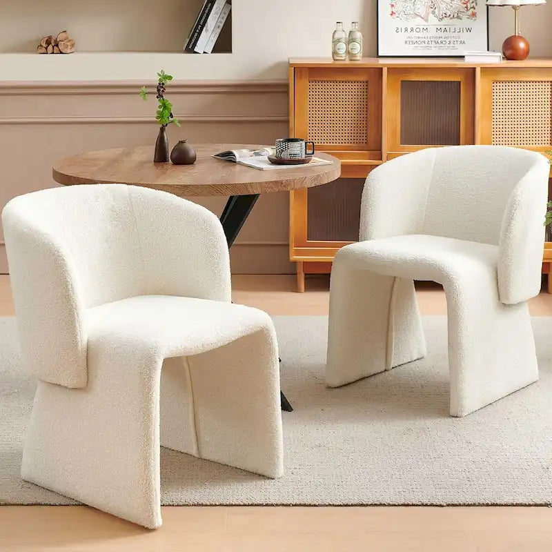 Fauteuil de salle à manger d'appoint en forme de tonneau, rembourré, en fausse peau de mouton, vert, marron, blanc cassé