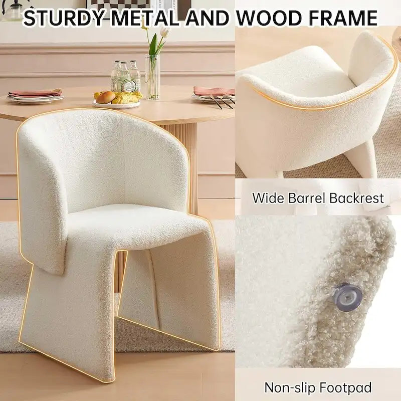 Fauteuil de salle à manger d'appoint en forme de tonneau, rembourré, en fausse peau de mouton, vert, marron, blanc cassé