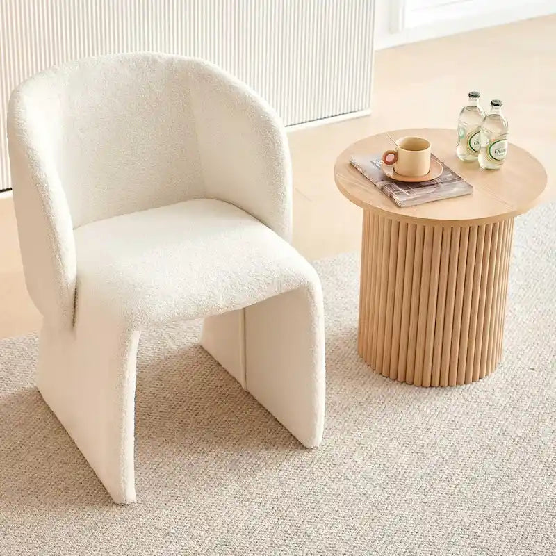 Fauteuil de salle à manger d'appoint en forme de tonneau, rembourré, en fausse peau de mouton, vert, marron, blanc cassé