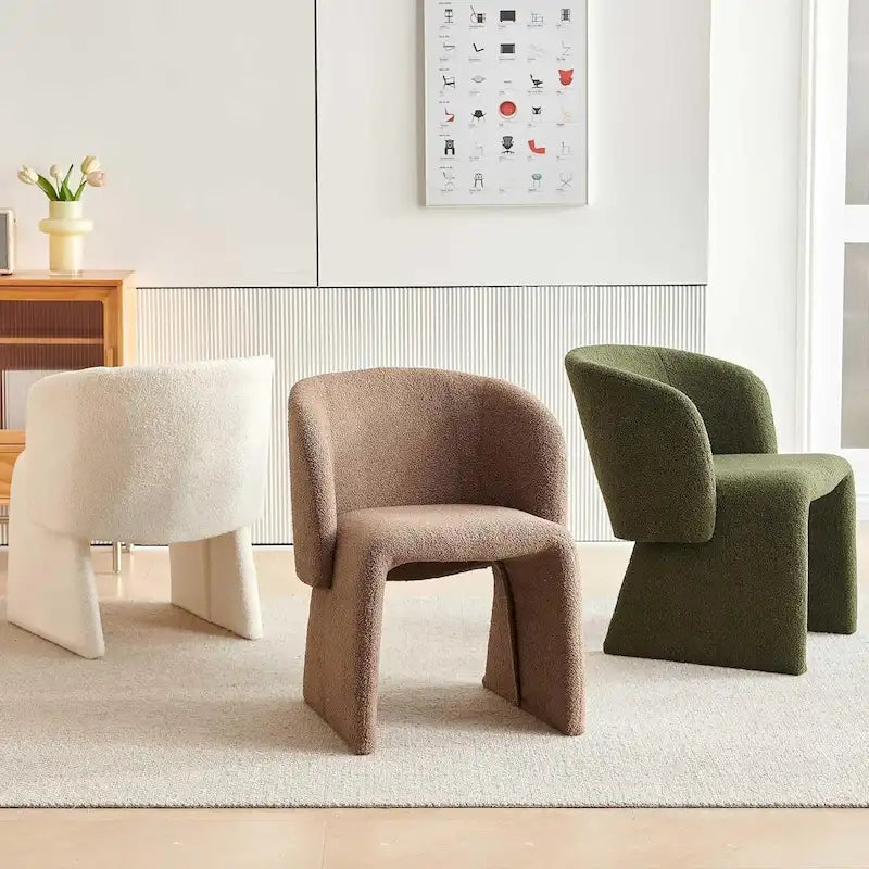 Fauteuil de salle à manger d'appoint en forme de tonneau, rembourré, en fausse peau de mouton, vert, marron, blanc cassé