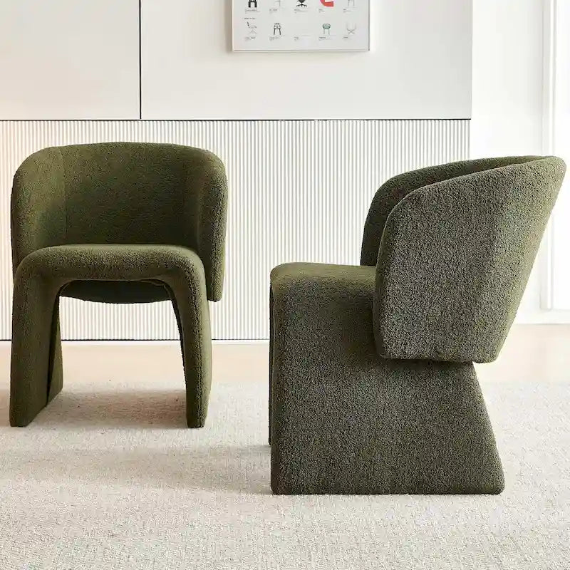 Fauteuil de salle à manger d'appoint en forme de tonneau, rembourré, en fausse peau de mouton, vert, marron, blanc cassé