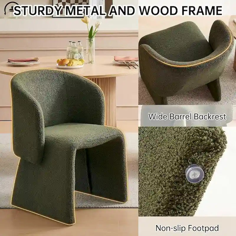 Fauteuil de salle à manger d'appoint en forme de tonneau, rembourré, en fausse peau de mouton, vert, marron, blanc cassé