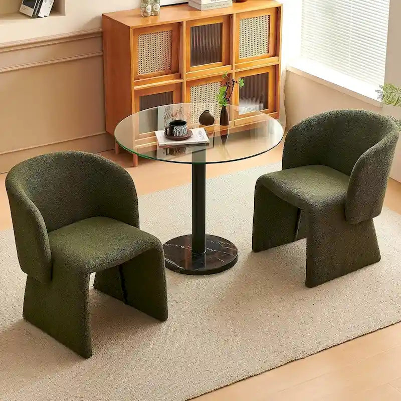 Fauteuil de salle à manger d'appoint en forme de tonneau, rembourré, en fausse peau de mouton, vert, marron, blanc cassé