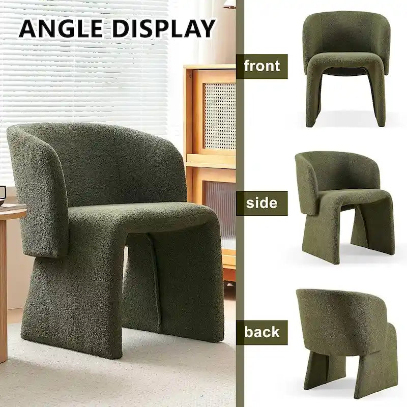 Fauteuil de salle à manger d'appoint en forme de tonneau, rembourré, en fausse peau de mouton, vert, marron, blanc cassé