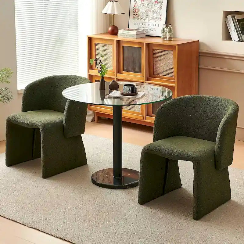 Fauteuil de salle à manger d'appoint en forme de tonneau, rembourré, en fausse peau de mouton, vert, marron, blanc cassé