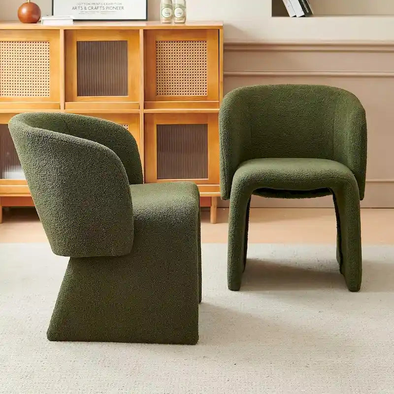 Fauteuil de salle à manger d'appoint en forme de tonneau, rembourré, en fausse peau de mouton, vert, marron, blanc cassé