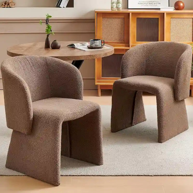 Fauteuil de salle à manger d'appoint en forme de tonneau, rembourré, en fausse peau de mouton, vert, marron, blanc cassé