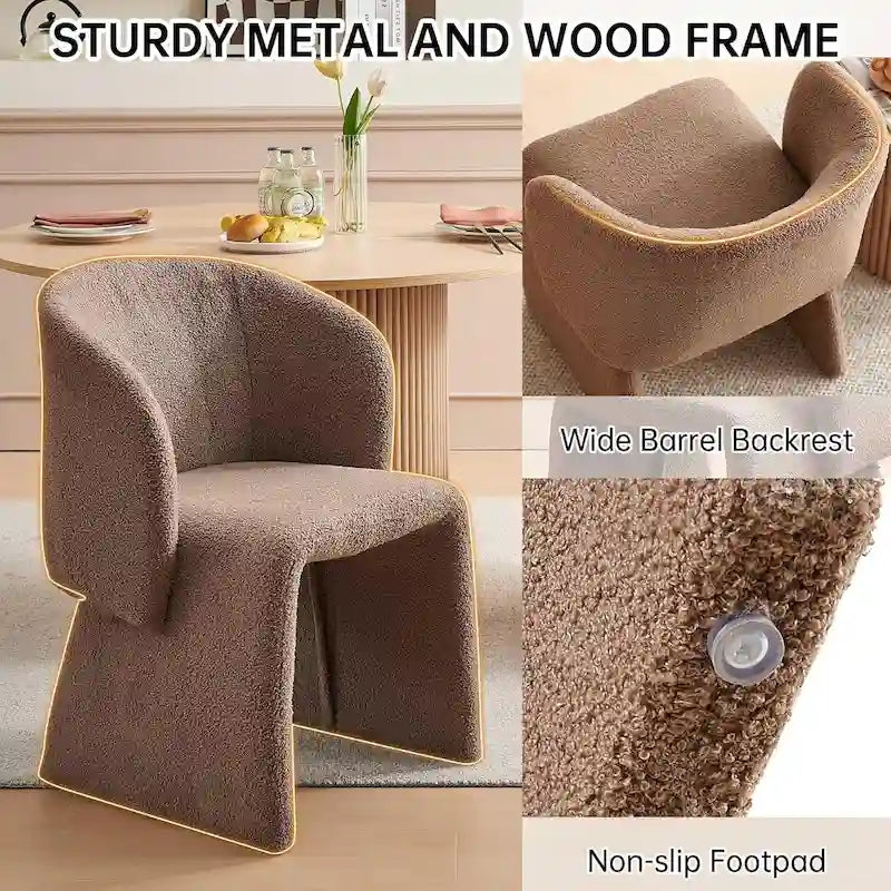 Fauteuil de salle à manger d'appoint en forme de tonneau, rembourré, en fausse peau de mouton, vert, marron, blanc cassé