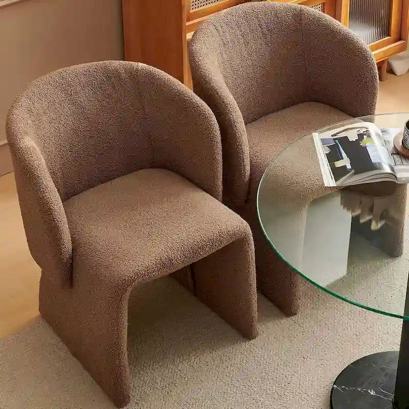 Fauteuil de salle à manger d'appoint en forme de tonneau, rembourré, en fausse peau de mouton, vert, marron, blanc cassé