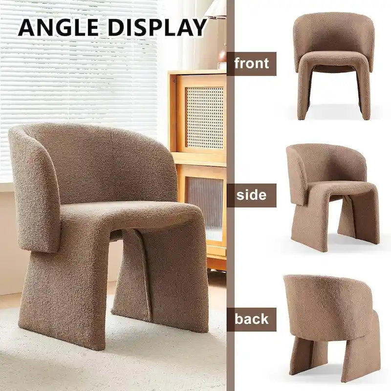 Fauteuil de salle à manger d'appoint en forme de tonneau, rembourré, en fausse peau de mouton, vert, marron, blanc cassé