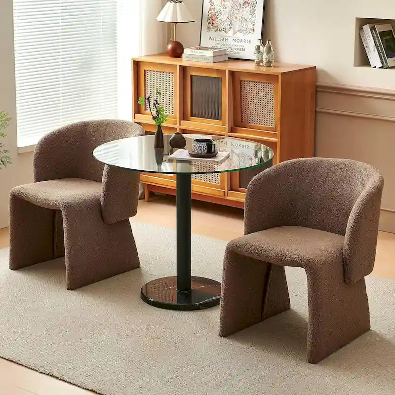 Fauteuil de salle à manger d'appoint en forme de tonneau, rembourré, en fausse peau de mouton, vert, marron, blanc cassé