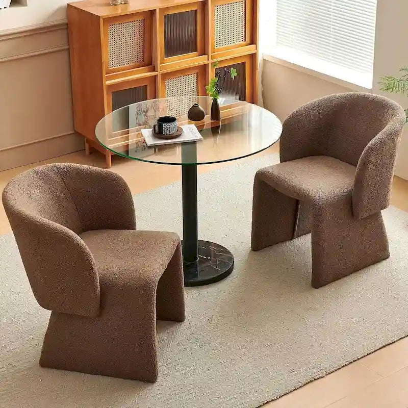 Fauteuil de salle à manger d'appoint en forme de tonneau, rembourré, en fausse peau de mouton, vert, marron, blanc cassé