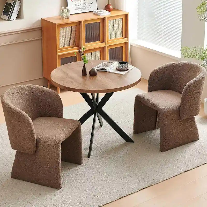 Fauteuil de salle à manger d'appoint en forme de tonneau, rembourré, en fausse peau de mouton, vert, marron, blanc cassé