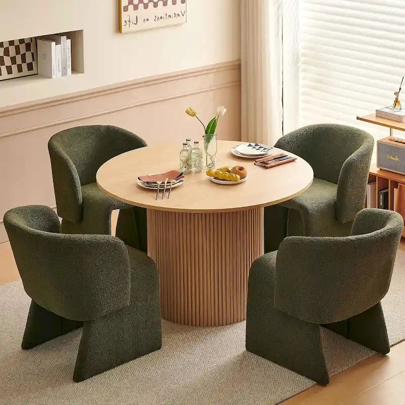 Fauteuil de salle à manger d'appoint en forme de tonneau, rembourré, en fausse peau de mouton, vert, marron, blanc cassé