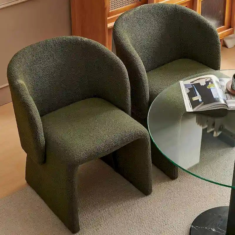Fauteuil de salle à manger d'appoint en forme de tonneau, rembourré, en fausse peau de mouton, vert, marron, blanc cassé