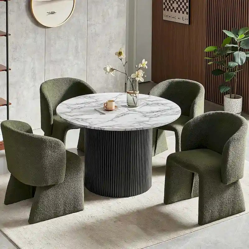 Fauteuil de salle à manger d'appoint en forme de tonneau, rembourré, en fausse peau de mouton, vert, marron, blanc cassé