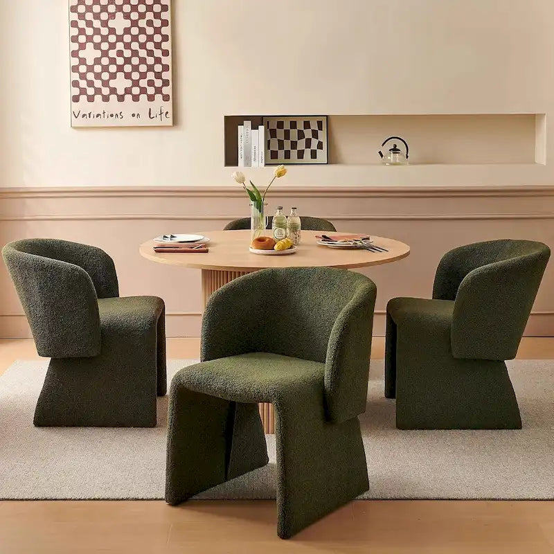Fauteuil de salle à manger d'appoint en forme de tonneau, rembourré, en fausse peau de mouton, vert, marron, blanc cassé