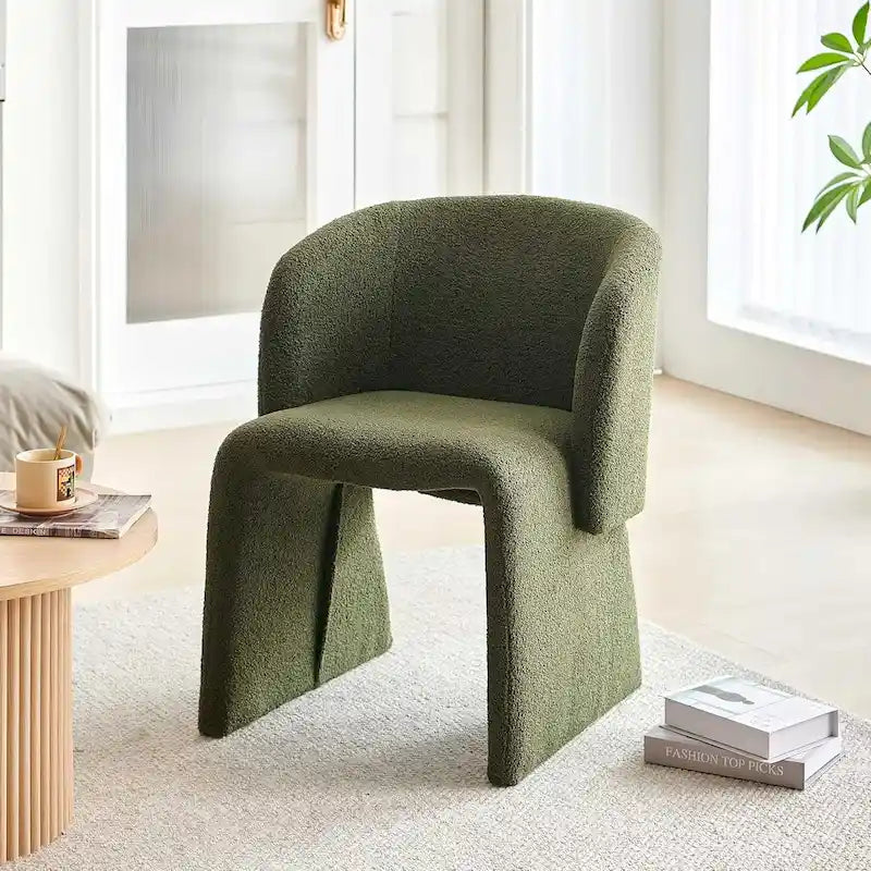 Fauteuil de salle à manger d'appoint en forme de tonneau, rembourré, en fausse peau de mouton, vert, marron, blanc cassé
