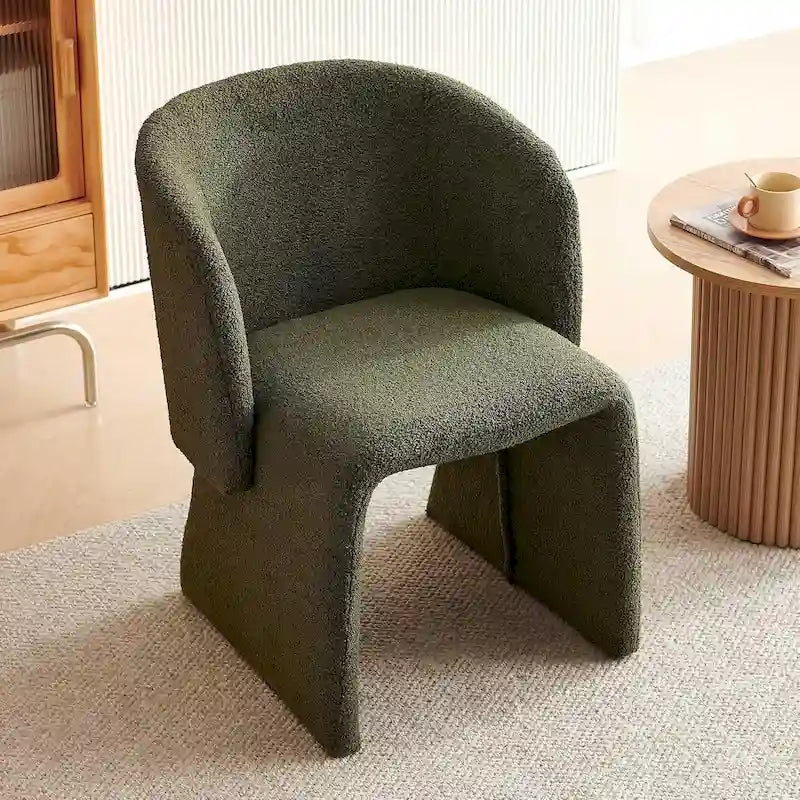 Fauteuil de salle à manger d'appoint en forme de tonneau, rembourré, en fausse peau de mouton, vert, marron, blanc cassé