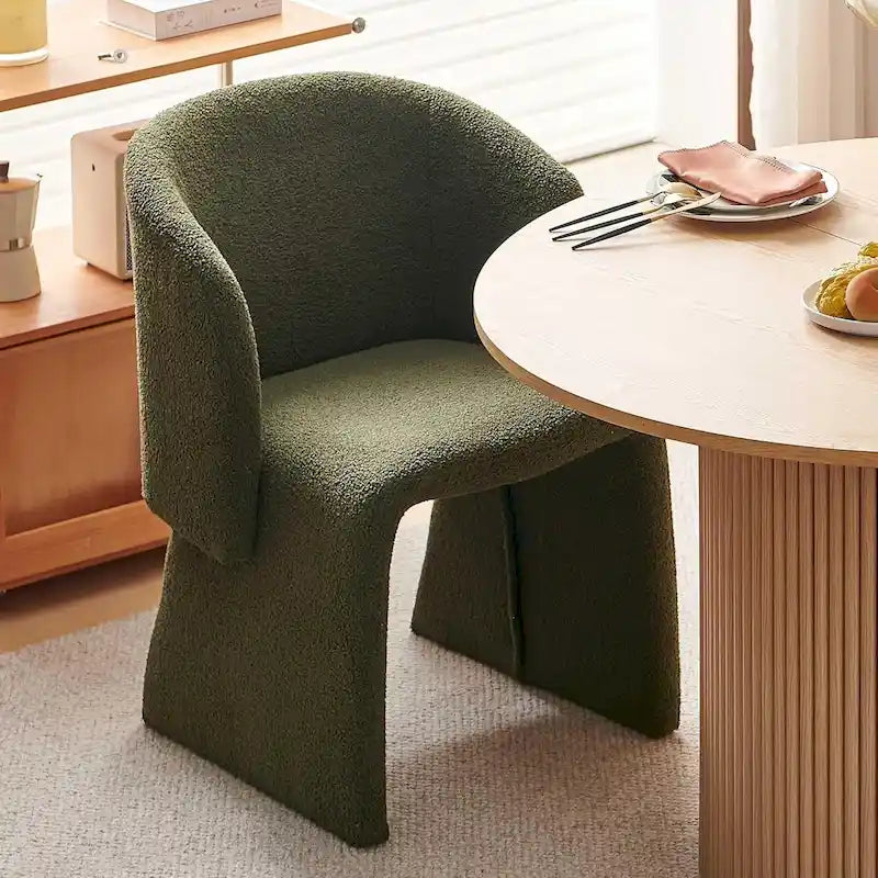 Fauteuil de salle à manger d'appoint en forme de tonneau, rembourré, en fausse peau de mouton, vert, marron, blanc cassé
