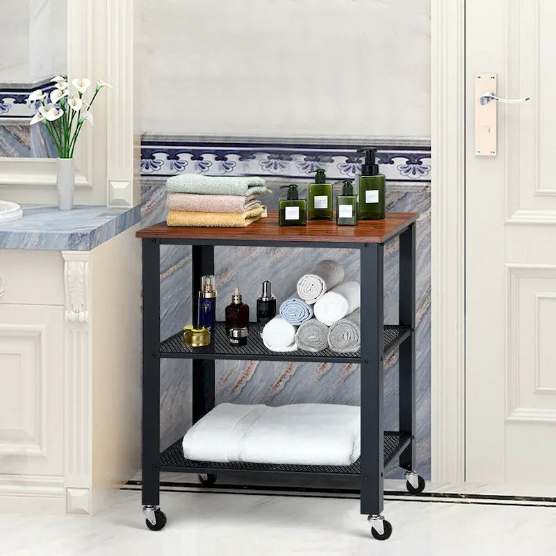 Chariot de cuisine utilitaire roulant noir avec 3 étagères et roulettes